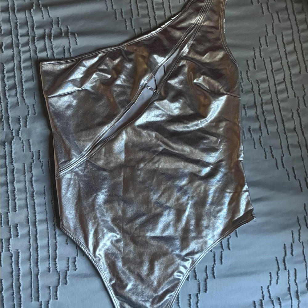Fashion Nova Silver One-Shoulder Bodysuit